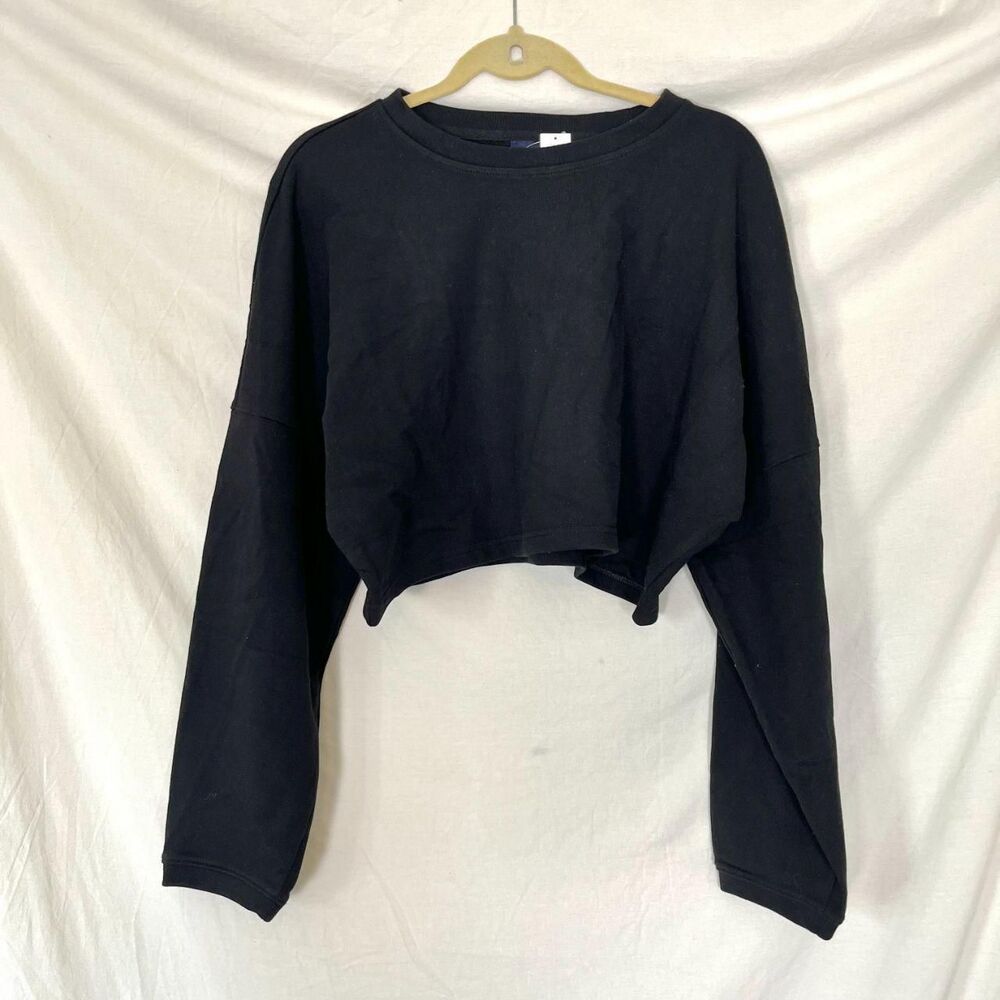 GAP Black Cropped Boxy Wide Cotton Crewneck Sweater M/L